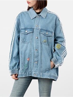 Adidas x Fiorucci denim jacket in the 'Clear Sky' with matching pants set
